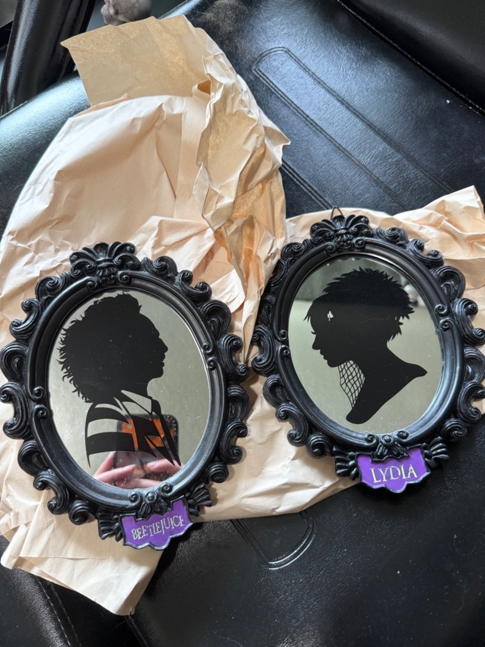 Spirit Black Gothic Silhouette Wall Mirrors with Purple Nameplates